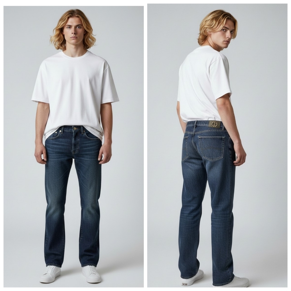 Men's Dark Blue Straight-Leg Jeans